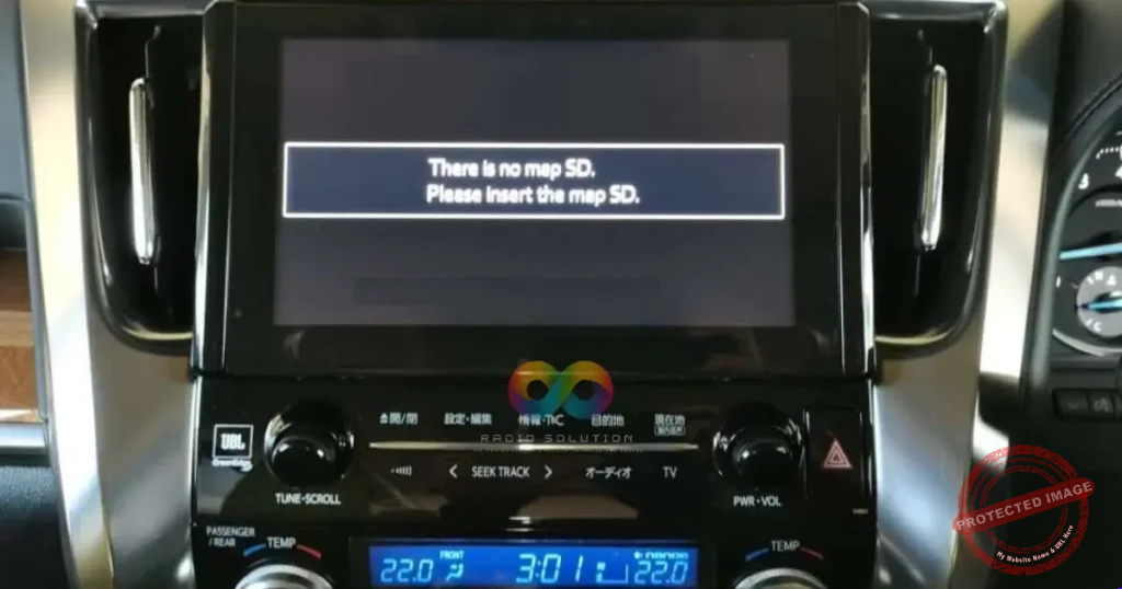 Toyota radio displaying the screen for the JBL 510037 Map SD in Kenya