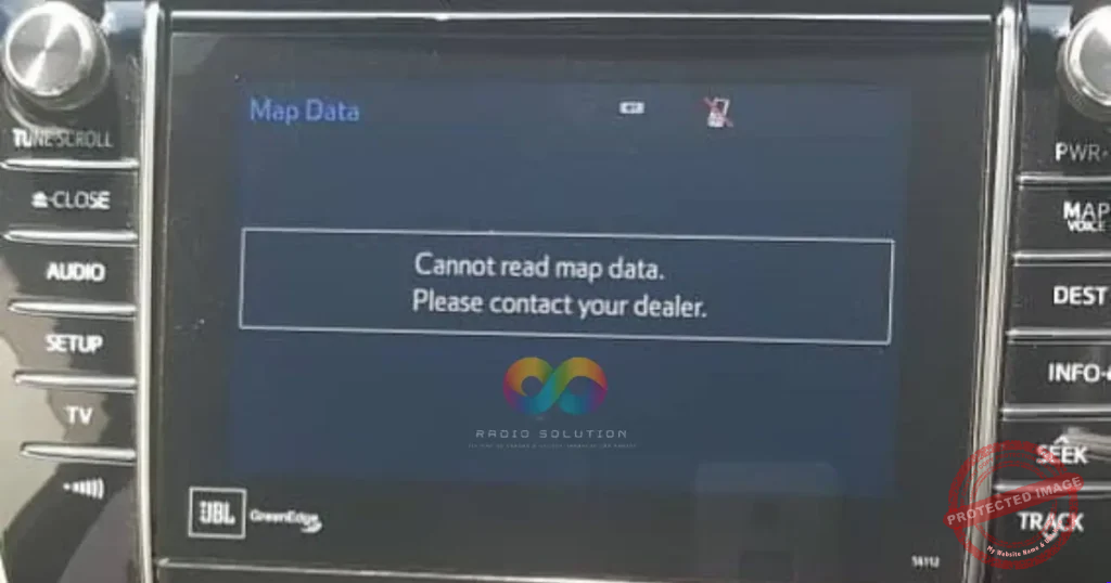 Toyota Harrier radio displaying the screen for the JBL 56112 Map SD